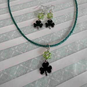 St. Patty’s Day Shamrock necklace and earrings.